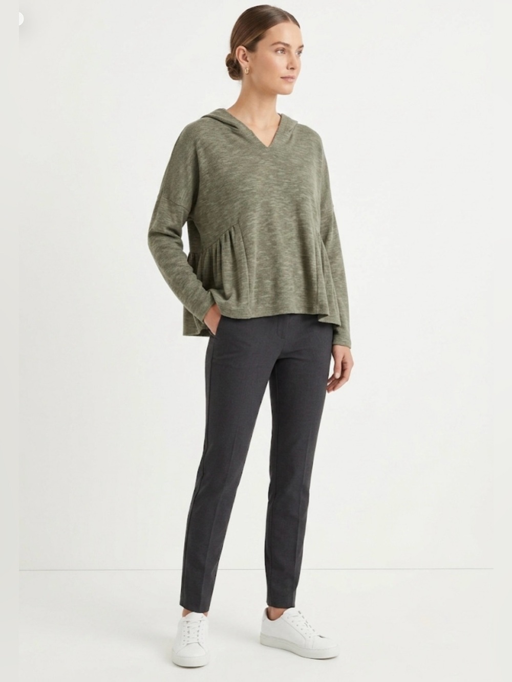 89th + Madison Olive Green Hooded Sweater Size L NWT Pleated Side Knit